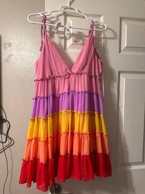 Bright Rainbow Tiered Sundress - Pink, Purple, Yellow, Orange, Red